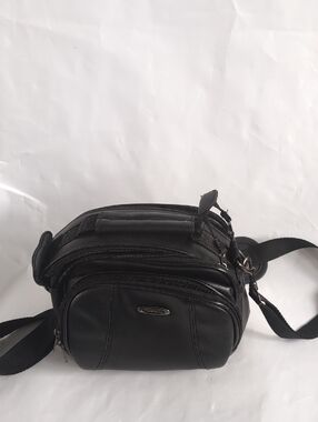 Ambico Black Compact Camera Shoulder Bag with Multiple Zip Compartments